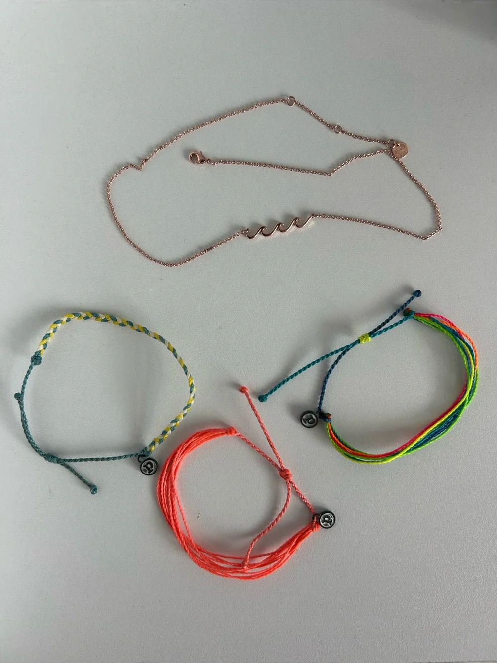Pura Vida Kids Rose Gold Wave Necklace with Neon & Green Friendship Bracelets